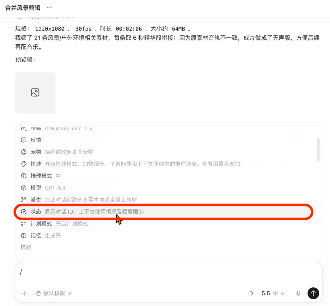 斜杠菜单中的状态命令